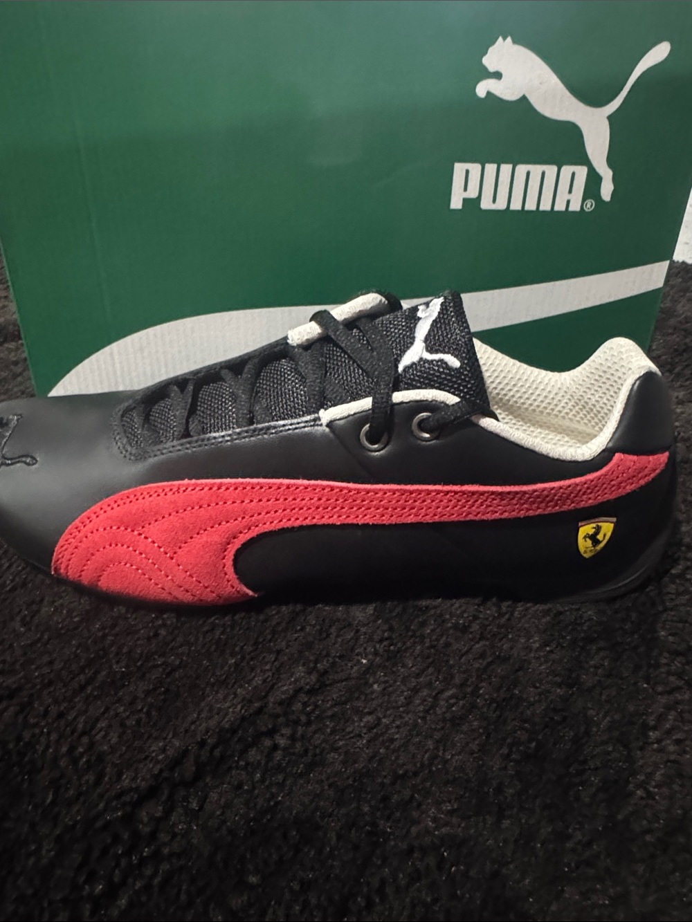 Puma Ferrari Black Sneaker with Red Suede Stripe and Ferrari Badge